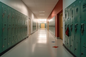 Long school corridor with lockers