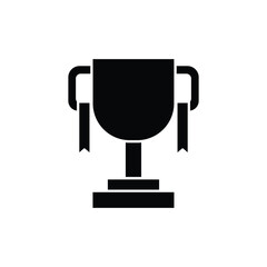 Trophy cup with ribbon glyph icon vector. Reward and achievement symbol stock illustration. Youth sport trophy cup glyph icon for web or game interface. Prize for championship.