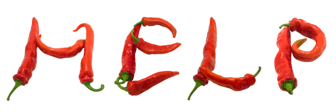 HELP text composed of chili peppers