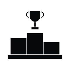 Winner podium with  trophy cup symbol glyph icon vector. Reward and achievement symbol stock illustration. Youth sport winner podium icon for web or game interface. Prize for championship.