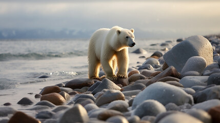 Image of polar bear survival in the changing Arctic, Generative Ai - 620458575