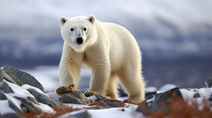 Fototapeta na wymiar Image of polar bear survival in the changing Arctic, Generative Ai