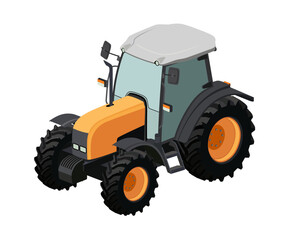 Agriculture tractor. Orthographic view abstract farm equipment. Colorful vector clip art on white background