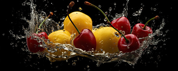 Fototapeta na wymiar Red and yellow fresh cherry. generative ai