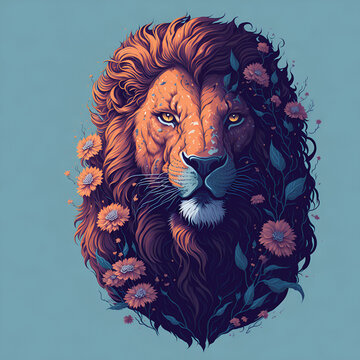 Vintage Lion Head: Floral Splash!