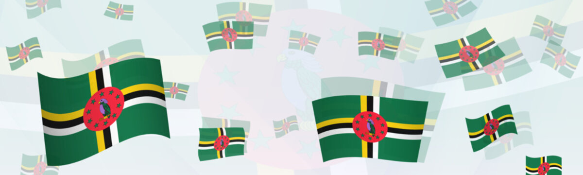 Dominica flag-themed abstract design on a banner. Abstract background design with National flags.