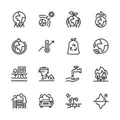 Set of climate change icons, Global warming effect , earthquake, flooding, extreme temperature, ice melting. vector illustration