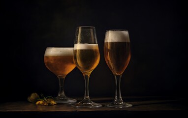 Two glasses of beer on a dark background ai generated