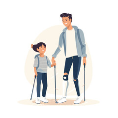 illustration of a couple walking prosthetic leg