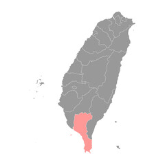 Pingtung county map, county of the Republic of China, Taiwan. Vector illustration.