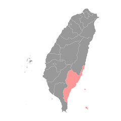 Naklejka premium Taitung county map, county of the Republic of China, Taiwan. Vector illustration.