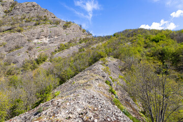 Fototapeta na wymiar The steep climb leading to Pianetto mount in the inland of Genoa, Italy