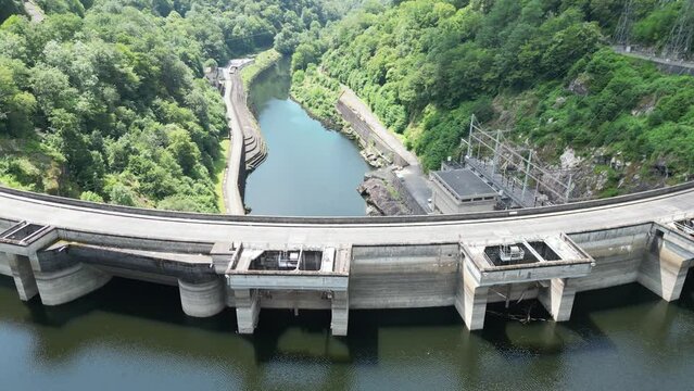 Barrage Du Chastang France EDF Hydro power plant overhead birds eye view aerial
