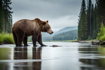 bear in the  river generated by AI tool
