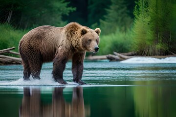 Obraz na płótnie Canvas brown bear in the lake generated by AI tool