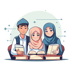 muslim family studying