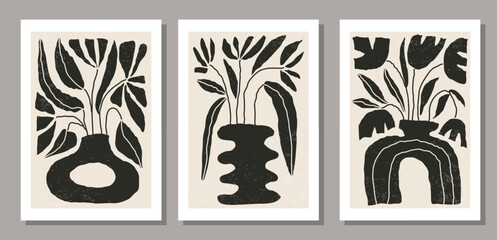 Set of Matisse style contemporary collage botanical minimalist wall art poster