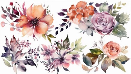 Watercolor bouquets, for invitation cards, wedding invitations, fashion backgrounds, DIY textures, greeting cards, wallpaper designs, wedding stationary sets, DIY wrappers