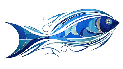 Ichthys Blau. Abstraktes Fisch Symbol in Aquaralli Hintergrund. Ideal fÃ¼r Kirchenfeiern wie Taufe, Kommunion, Pfingsten und Weihnachten. Generative AI - obrazy, fototapety, plakaty