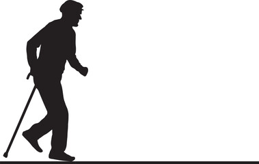 Graceful Motion of an Elderly Man Walking with a Walking Stick, Walking with Purpose and Grace - Elderly Man Silhouette