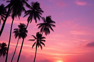 Fototapeta na wymiar Silhouette of Palm Trees under the Romantic Sky at Dawn in Zanzibar, Tanzania. Eastern Africa Scenery. Generative AI