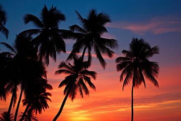 Silhouettes of Palm Trees under Romantic Sky at Dawn in Zanzibar, Tanzania - East African Paradise. Generative AI