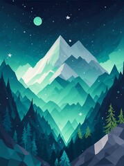 Fototapeta premium landscape with mountains and star, Generative AI