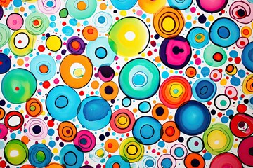 Fototapeta premium Top View of Colorful Circles Drawn with Markers on Paper. Color Burst for Wallpaper or Background: Generative AI