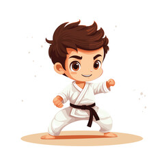 A boy is practicing karate.