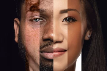 Foto op Canvas Human face made from different portrait of men and women of diverse age and race. Combination of faces. Humanity. Concept of social equality, human rights, freedom, diversity, acceptance © master1305