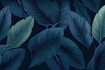 Tropical Leave Collection. Blue Flora and Foliage Plants with Botanical Texture on a Clean Space Background. Generative AI