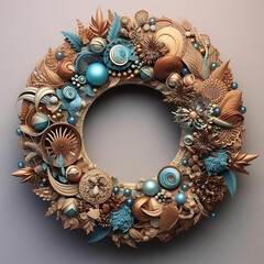 A wreath made out of paper and beads. Generative AI. Christmas wreath clipart.