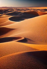 Fototapeta na wymiar Background with realistic sand dunes. Dry hot climate, arid environment concept. Generative AI.