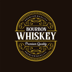 Fototapeta na wymiar Vintage badge logo. Whiskey packaging label. Suitable for whiskey, bourbon, scotch, wine, vodka, rum, beer, distillery, bar, etc.