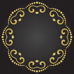 Oriental vector ornament with arabesques and floral elements. Traditional classic ornament. Vintage lack and golden round pattern with arabesques