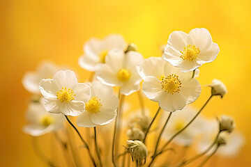 Abstract White Buttercups with Yellow Background.