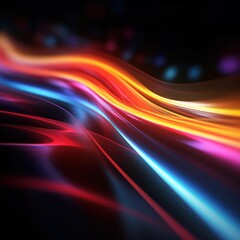 Visualization of sound waves. Abstract futuristic background with colorful glowing neon moving high speed wave lines and bokeh lights. Data transfer concept. Fantastic wallpaper. Generative AI