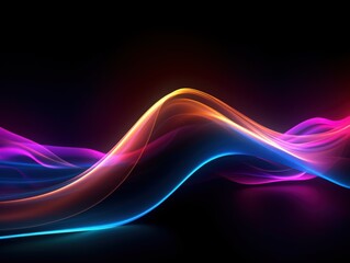 Naklejka premium Visualization of sound waves. Abstract futuristic background with colorful glowing neon moving high speed wave lines and bokeh lights. Data transfer concept. Fantastic wallpaper. Generative AI