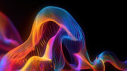 Fototapeta premium Visualization of sound waves. Abstract futuristic background with colorful glowing neon moving high speed wave lines and bokeh lights. Data transfer concept. Fantastic wallpaper. Generative AI
