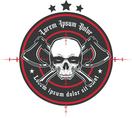 Fototapeta premium Skull head axe logo vector illustration