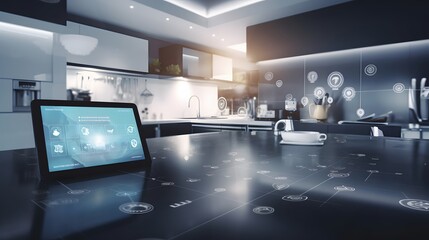 Internet of Things (IoT) concept of controlling kitchen appliances with IoT technology. Smart home, connected devices, automation, Generated AI