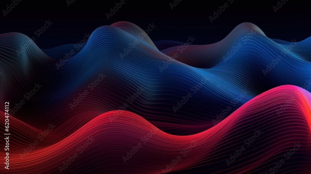 Wall mural visualization of sound waves. abstract futuristic background with colorful glowing neon moving high 