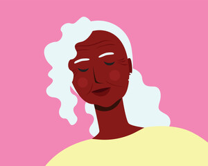 Diverse African natural old woman with black skin, flat vector stock illustration