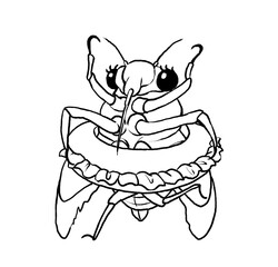 浮き輪を履いた蝉の線画イラスト