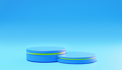 Podium or platform for product display with blue background. 3d rendering