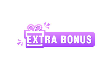 Extra bonus label banner with brilliant concept gift logo symbol vector modern illustration in purple gradient