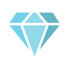 A blue colors diamond with a white background. Diamond icon illustration