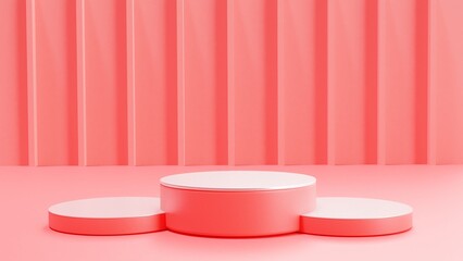 Abstract minimal scene with geometrical forms. Pink background. 3d render