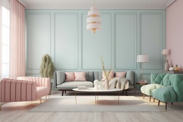Contemporary Serenity: Modern Living Room with Pastel-Colored Sofa, Modern Living Room, Sofa, Pastel Color, Contemporary, Serenity, Home Interior, Interior Design,