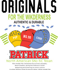 sports print pattern consisting of a hat and inscriptions
